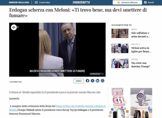 Cumhurbaşkanı Erdoğan'ın İtalya Başbakanı Meloni'ye sigarayla ilgili uyarısı İtalyan basınına yansıdı 2